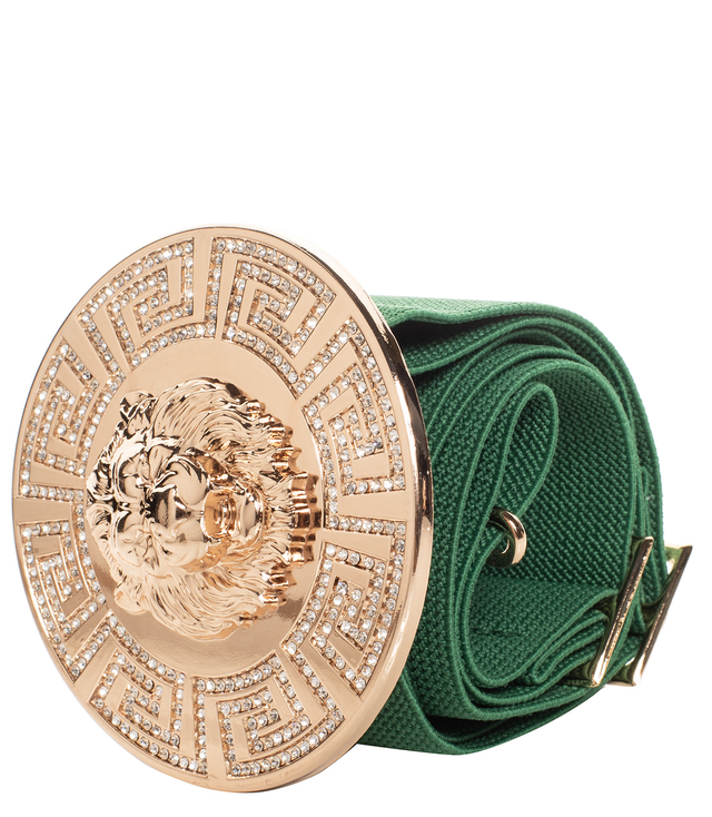 Women's belt with a gold lion and zircons, adjustable and elastic