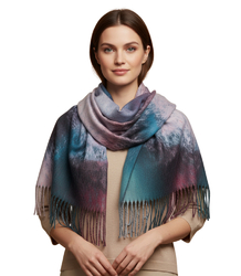 Modna wielokolorowa chusta szal szalik z frędzlami