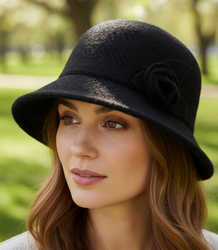 Women's hat cloche patch flower