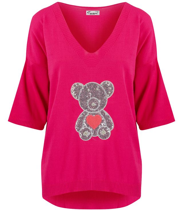 Thin women's sweater with a sequined teddy bear by SHERONA