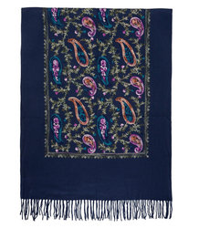 Women's scarf with embroidered pattern and tassels