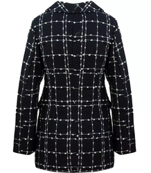 Women's double-breasted long tweed plaid jacket