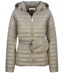 Short transitional quilted jacket with a sachet