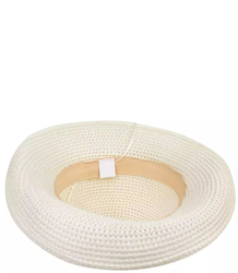 Openwork straw hat with wide ribbon bow