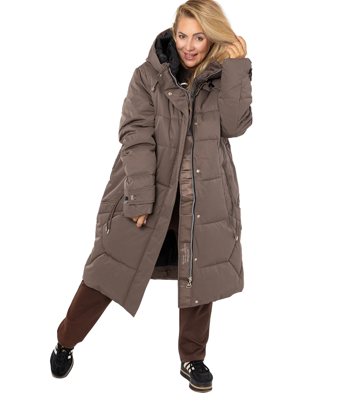 Długi zimowy pikowany płaszcz kurtka ciepła SUZANA PLUS SIZE