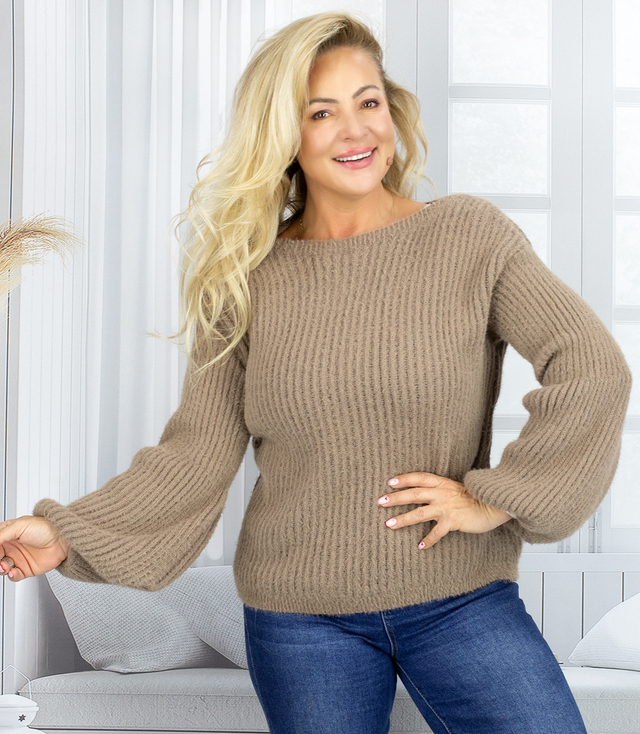 Sweter w prążki z miękkiego materiału rękawy PUFFY