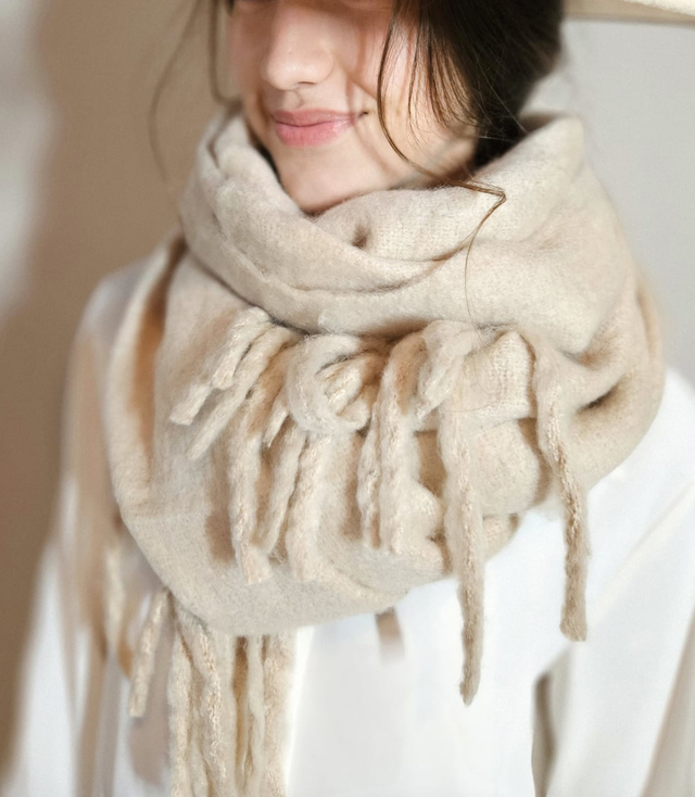 Scarf Thick scarf tassels single color warm soft 180x45 cm