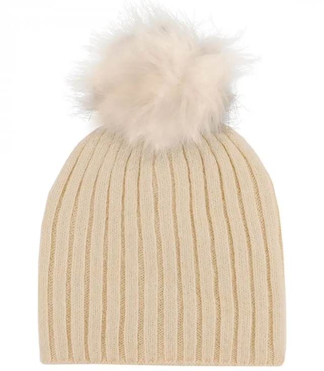 Warm ribbed women's cap with pom-pom autumn winter hat 