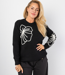 Classic women's sweater with 3D flower applique CLASSIC BLOOM