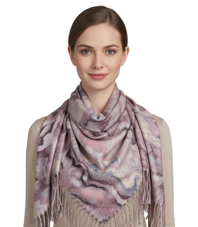 Wavy delicate pattern scarf with tassels