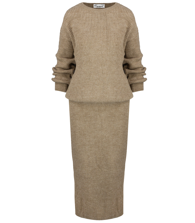 Knitted sweater + skirt set in solid color BELLA