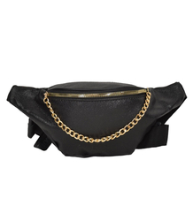 Metallic waist bag with chain