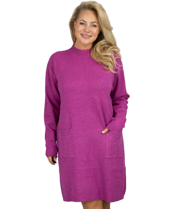 Knit dress with openwork sleeves and pockets