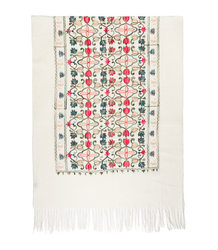 Women's scarf with embroidered pattern and tassels