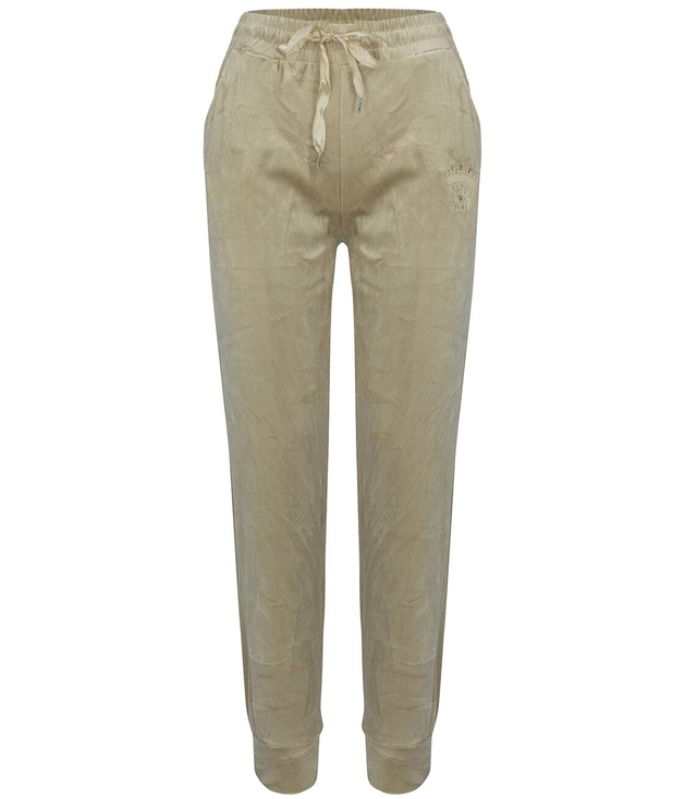 Welurowe spodnie dresowe wiązane z haftem LAILA