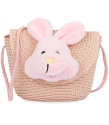 Children's straw bag with plush bunny 