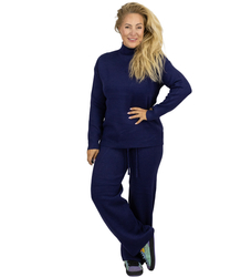 Knitted tracksuit set blouse with stand-up collar and flared pants KAMILLA