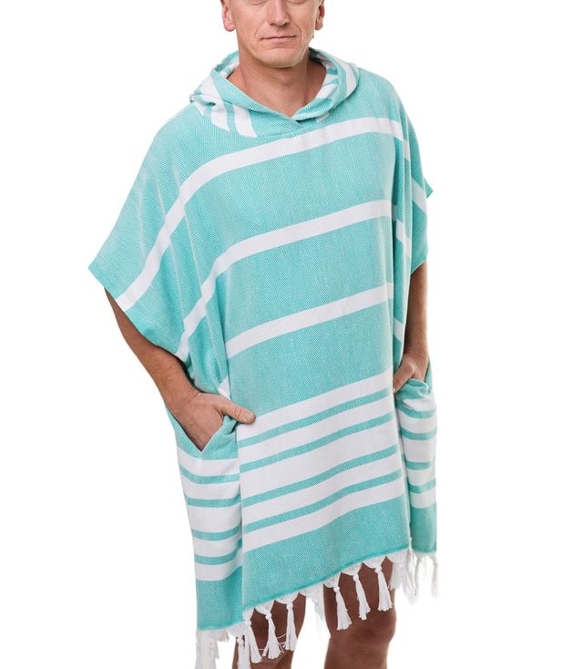 Sauna poncho with striped tassels UNISEX cotton