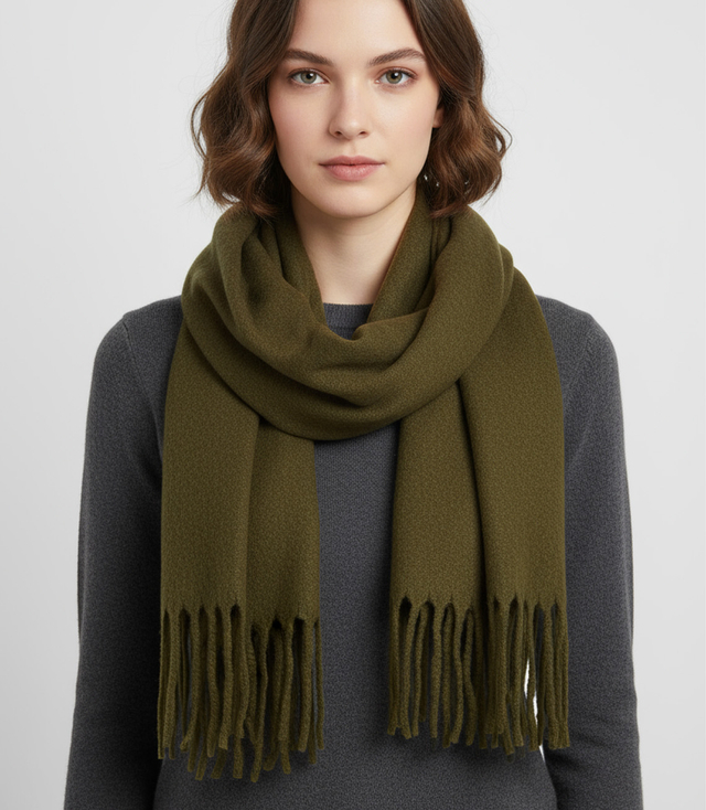 Elegant scarf with tassels in one color