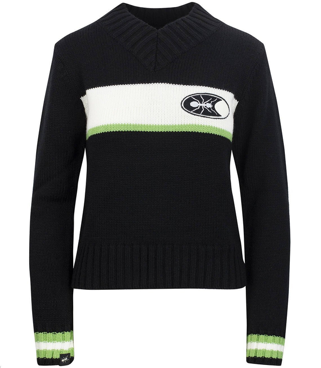 Sportowy krótki sweter w serek taliowany