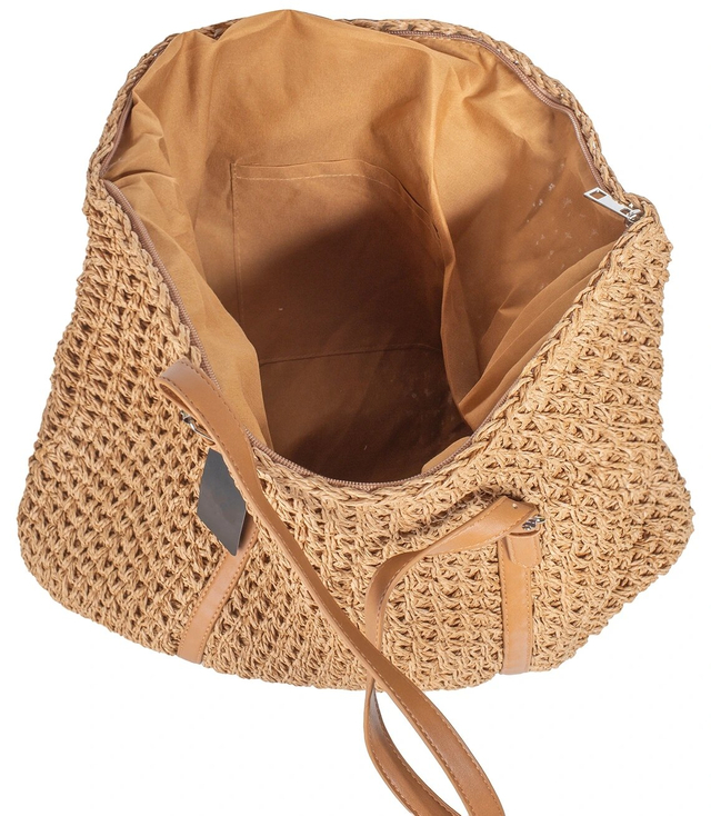 Large rectangular straw beach bag with eco-leather handles