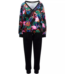 Dres spodnie bluza komplet welur flamingi