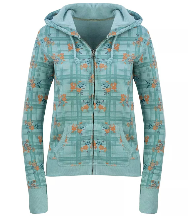 Sporty zipped sweatshirt with ALL OVER print hood