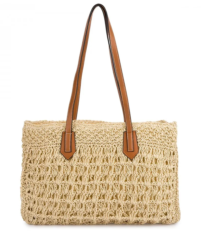 Openwork raffia bag with elegant handles boho style for summer