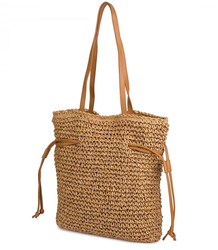 Torebka shopper boho z plecionki z troczkami i podszewką