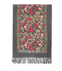 Women's folklore scarf with flower motif and tassels