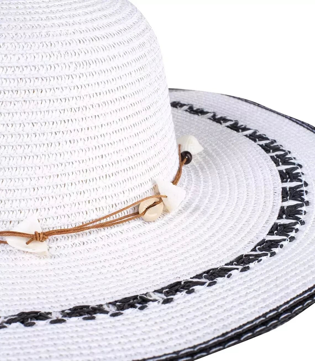 Fashionable large braided hat with shells and openwork