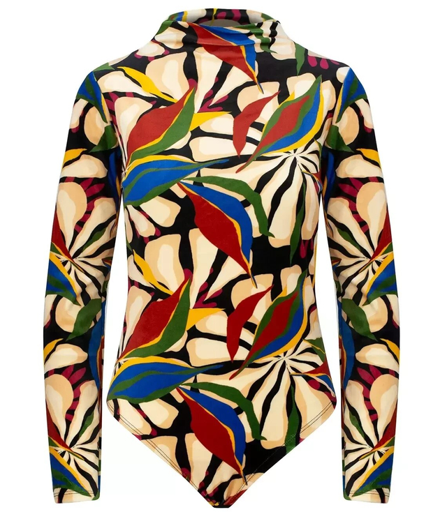 Velor body with turtleneck pattern and colorful print