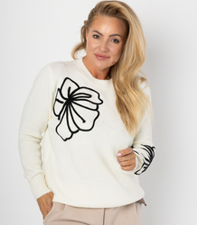 Classic women's sweater with 3D flower applique CLASSIC BLOOM