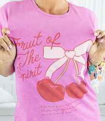 Długi damski T-shirt  tunika luźny fason nadruk z wiśniami SUMMER