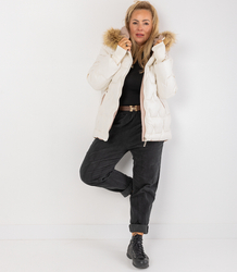 Quilted winter jacket with hood decorated with fur ARIA PUFF PLUS SIZE
