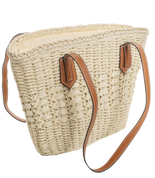 Medium basket, summer bag, stiff handbag, woven eco-leather handles