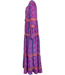 Long, airy ethnic dress with colorful patterns, MILANO silk