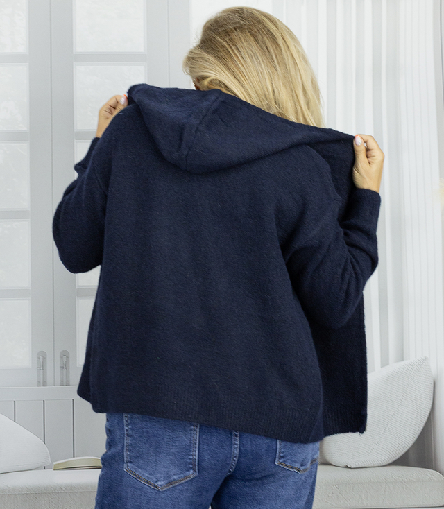 Short unzipped hooded cardigan sweater with zipper NORA