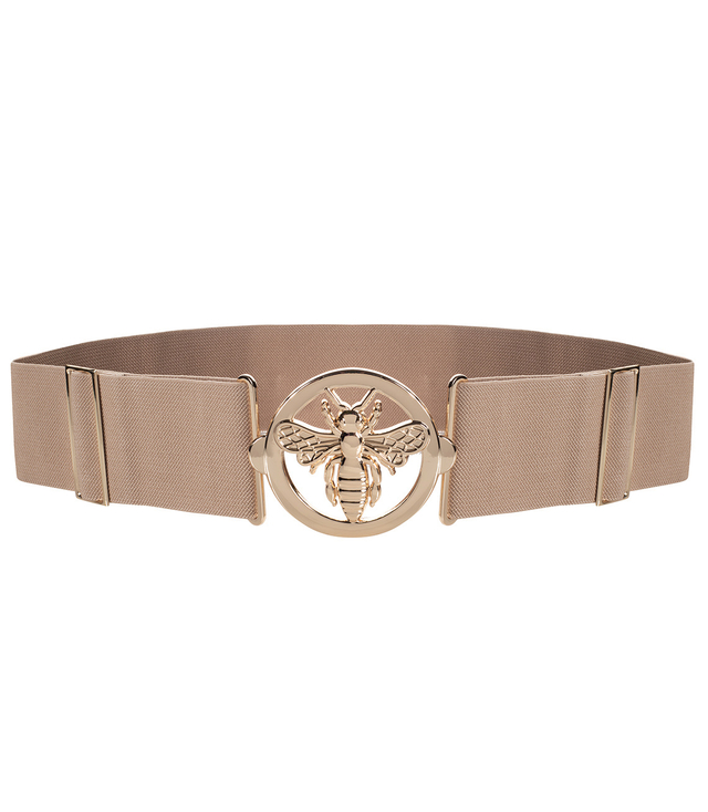 Women's belt with gold bee, adjustable, elastic