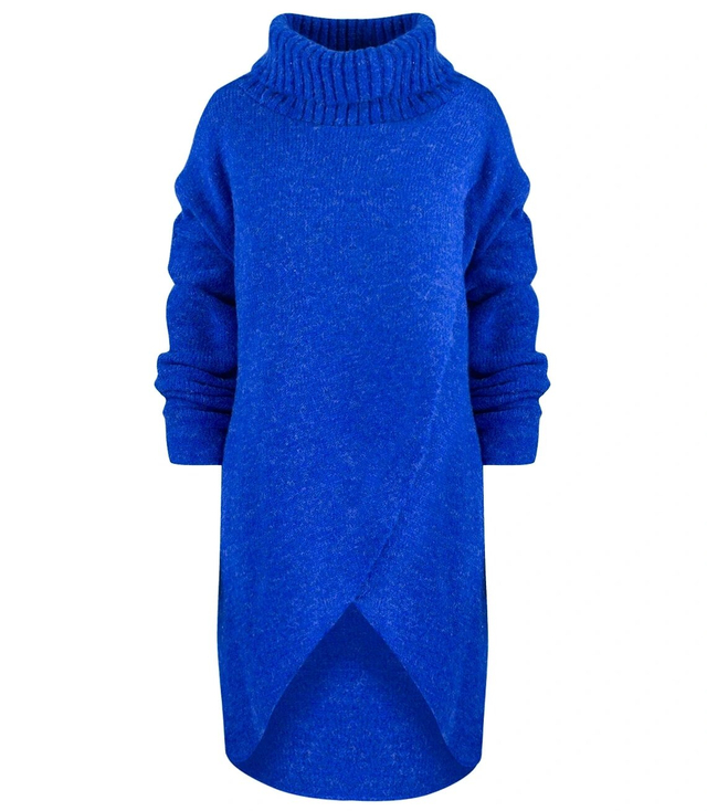 Warm womens turtleneck sweater with a slit MARIETTA, wool