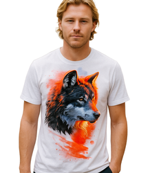 Koszulka męska t-shirt z dużym nadrukiem wilka bawełna