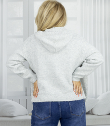 Short unzipped hooded cardigan sweater with zipper NORA