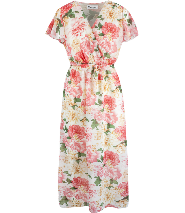 MAXI summer dress, elegant, floral print, V-neckline