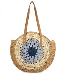 Large round braided handbag with openwork pattern