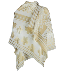 Elegant double-sided scarf with gold thread and floral pattern