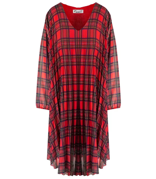 Plaid pleated midi dress