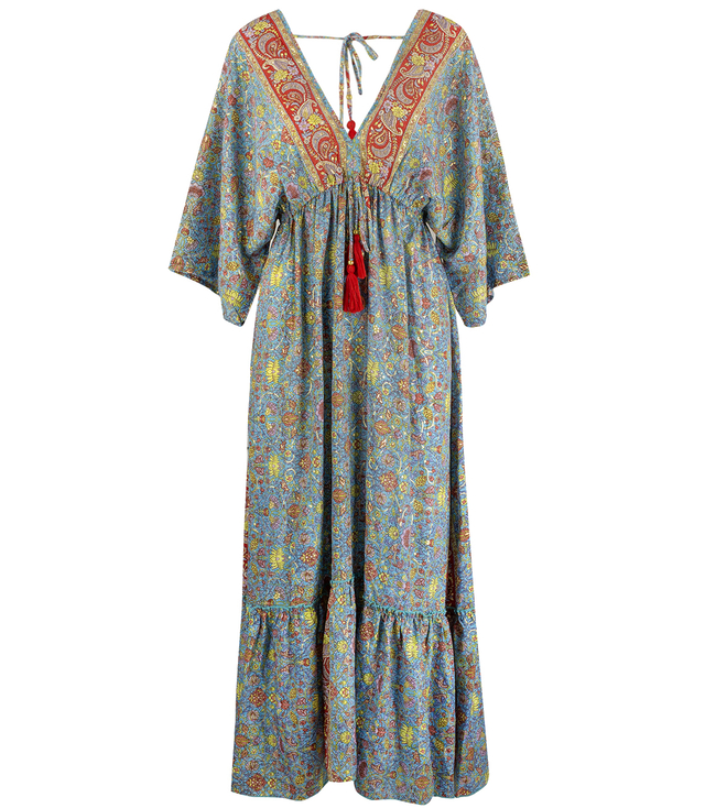 Long, airy dress in ethnic hippie style, Indian patterns SHANTI