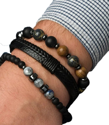 Set of men's bracelets natural stone