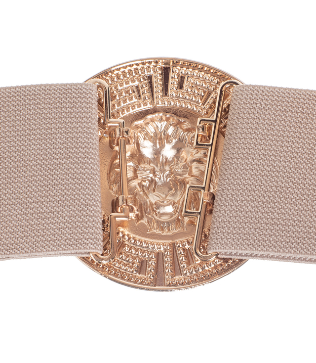 Women's belt with a gold lion and zircons, adjustable and elastic