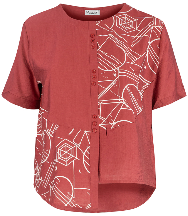Short sleeve shirt with asymmetric front and PANAMA print